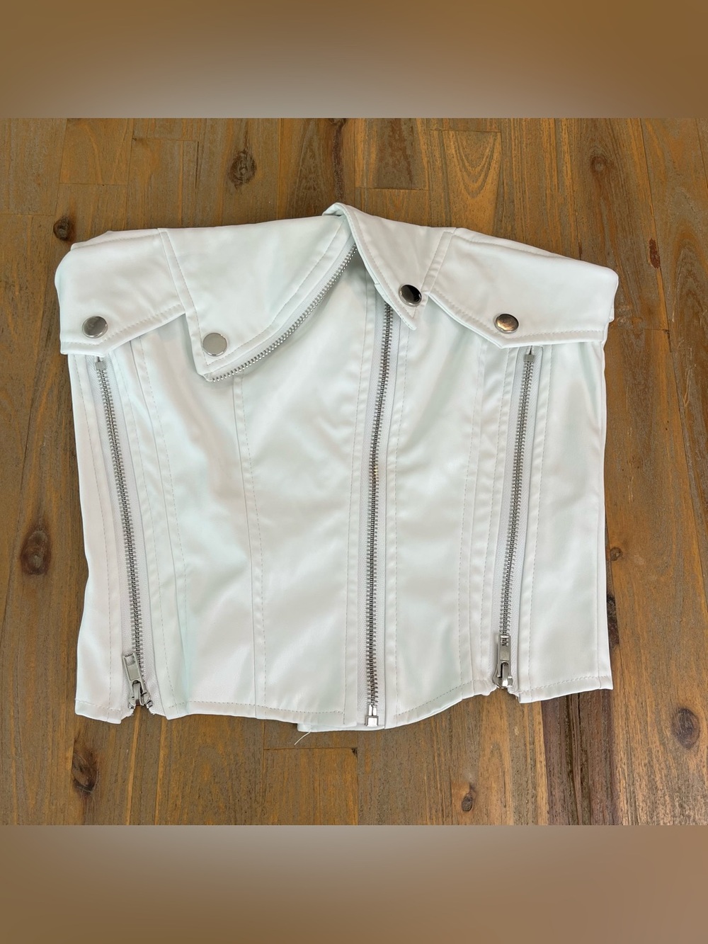 Y2K White Faux Leather Strapless Corset Top